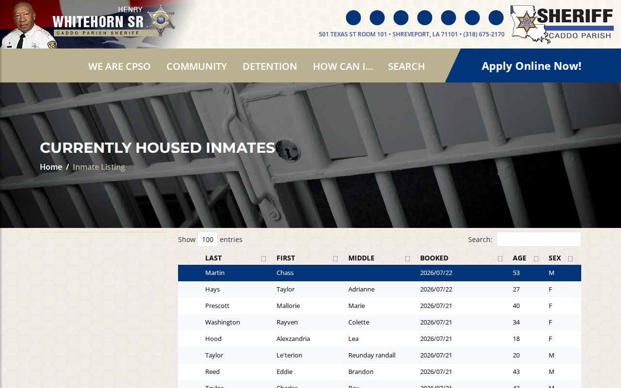 Caddo Parish current inmate roster rather than a release list